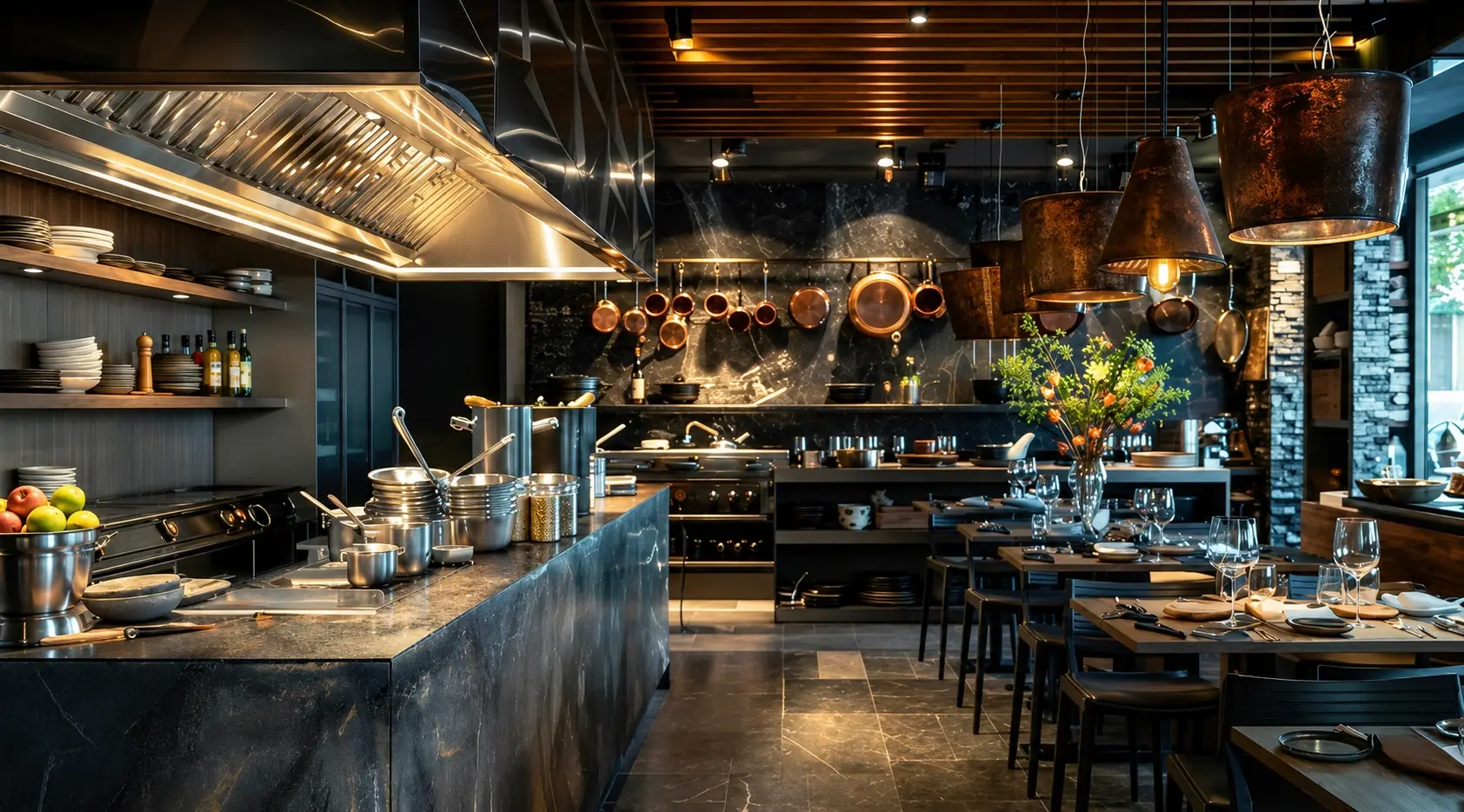 A premium stainless-steel commercial kitchen manufactured by Veecos
